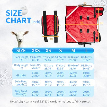 Winter Goat Blanket with Adjustable Belly Wrap for Teenage Lambs (4-8 Months), Adult Goats, Sheep, Medium/Large Breed Dogs, Calves & Mini Pigs, 1680D Water Resistant, 150g 【25.5” Back】 - color: Red, size: Small