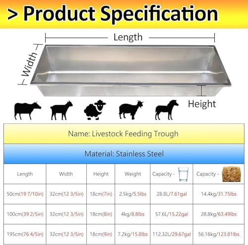 Weatherproof Livestock Feed Troughs, Heavy Duty Goat Trough Feeder Capacity Hay/Feed 32 64 124 Lbs, 20" 40" 76" Long Pasture Hay Feeder for Sheep Farms/Sheds Pen(100cm(39 2/5in)) - size: 100cm(39 2/5in)