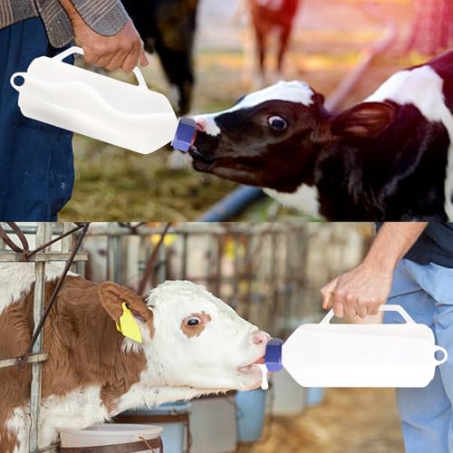 1 Quart Calf Milk Feeder Bottle Screw-On Calf Nursing Set of Bottle with Nipple & Cap，Calf Bottle Milking Feeding Livestock Tools with Replacement Nipple (1000ml Bottle with Handle)