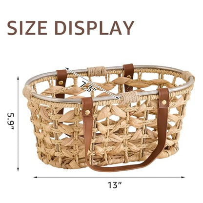 Egg Baskets for Collecting Fresh Eggs Farmhouse Handmade Wicker Hyacinth Egg Collecting Basket with Handle - color: Oval-Water Hyacinth