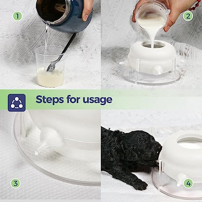 200ml Silicone Multi-Pet Milk Feeder with 4 Nipples(White) | Feeds 4 pets at once! Silicone, Stable base, Smooth milk flow. Leak-proof needles seal unused nipples. Includes syringe. - color: White, size: 200ml