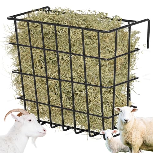 Gisafai Galvanized Hay Feeder Goats 21.5 x 10.5 x 18 Inches Size Right for a Flake of Heavy Duty Welded Wire Large Goat Hay Rack Wall Single Sided Feeder with Hook for Sheep Horses Farm Yield(Black) - color: Black