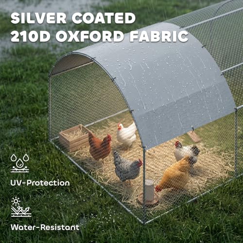 PawHut 9.2' x 18.7' x 6.5' Large Chicken Coop Metal Chicken Run with 210D Waterproof and Anti-UV Cover, Dome Shaped Walk in Fence Cage Hen House for Outdoor and Yard Farm Use, 1" Tube Diameter - size: 110.2"L x 224.4"W x 77.6"H