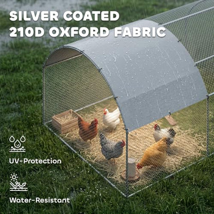 PawHut 9.2' x 18.7' x 6.5' Large Chicken Coop Metal Chicken Run with 210D Waterproof and Anti-UV Cover, Dome Shaped Walk in Fence Cage Hen House for Outdoor and Yard Farm Use, 1" Tube Diameter - size: 110.2"L x 224.4"W x 77.6"H
