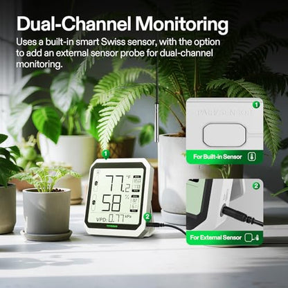 VIVOSUN AeroLab THB1 Wireless Bluetooth Hygrometer Thermometer Indoor, Smart Temperature Monitor, VPD, Digital Humidity Meter, LCD Remote Control & Alert, Data Storage, Dual Channels, Battery Included - style: Thermometer