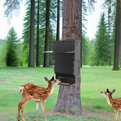 59.5 Gallons Hanging Deer Feeder, Automatic Dog Feeder Large Breed with Lid Freestanding Gravity Deer Feeders Gravity Dispenser Feeds Protein and Corn, Hanging & Wall Mount Wildlife Feeder