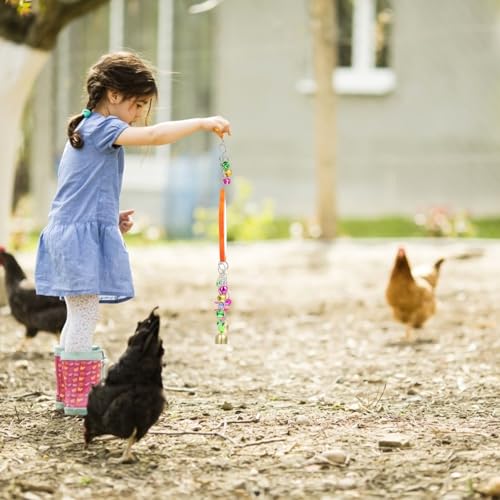 Gadpiparty Chicken Hanging Mirror with Bells, Sturdy Rooster and Hen Pet Mirror for Parrots and Birds, Interactive Gnawing Swing for Bird Cages and Coops