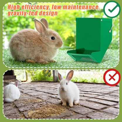 Maxcheck 2 Pcs Rabbit Feeder for Cages Small Animal Food Pellet Dispenser with Lid Metal Chicken Grit Oyster Shell Squirrel Feeders Outside(4.7 Inches,Mesh Bottom,Green) - color: Green, size: 4.7 Inches