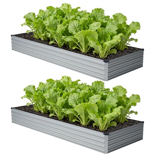 zunatu 12x4x1 ft(2 Pack) Galvanized Raised Garden Bed,Outdoor Planter Box Metal Patio Kit Planting Bed for Vegetables Flowers and Succulents,Silver - color: Silver, size: 12x4x1ft (2 Pack)