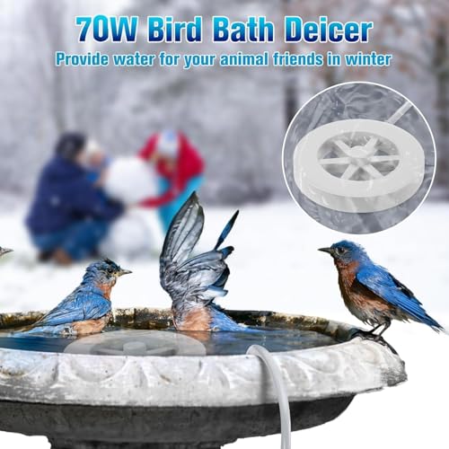 70W Heated Bird Bath for Outdoors in Winter - Cast Aluminum Submersible Thermostatic Control Heated Chicken Waterer with Auto Shut Off,Energy Efficient for Patio Yard,Garden,Chicken coop,Pond