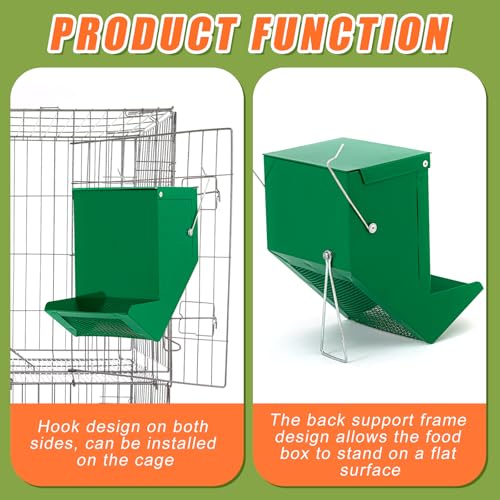 Maxcheck 2 Pcs Rabbit Feeder for Cages Small Animal Food Pellet Dispenser with Lid Metal Chicken Grit Oyster Shell Squirrel Feeders Outside(4.7 Inches,Mesh Bottom,Green) - color: Green, size: 4.7 Inches