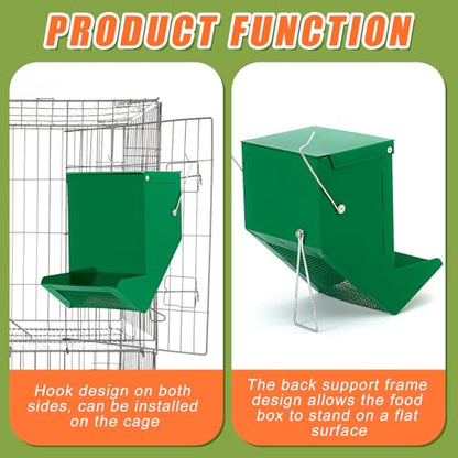 Maxcheck 2 Pcs Rabbit Feeder for Cages Small Animal Food Pellet Dispenser with Lid Metal Chicken Grit Oyster Shell Squirrel Feeders Outside(4.7 Inches,Mesh Bottom,Green) - color: Green, size: 4.7 Inches