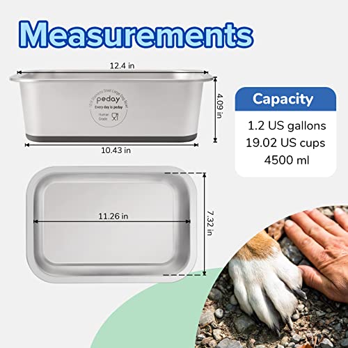 PEDAY 1.2 Gallon Large Dog Water Bowl, 18/8 Human Grade Stainless Steel - Silver Nonslip - color: Silver, Nonsilp, size: 1.2 gallon
