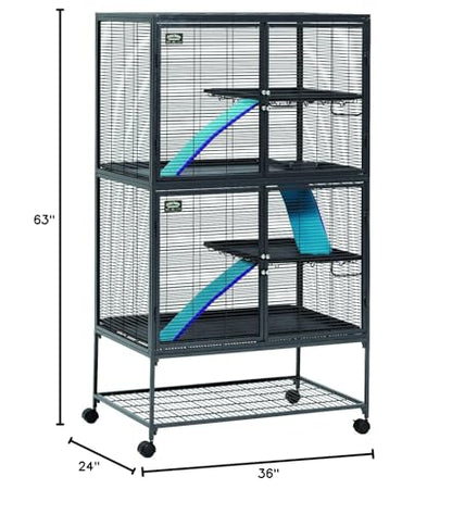 Critter Nation by MidWest Homes for Pets Double Unit Small Animal Cage, Habitat for Rats, Chinchillas, Ferrets, Sugar Gliders, Tool-Free Assembly, with Full-Width Doors, Shelves & Removable Base Pans - color: Black: 1/2 Inch Wire Spacing: Critter Nation,