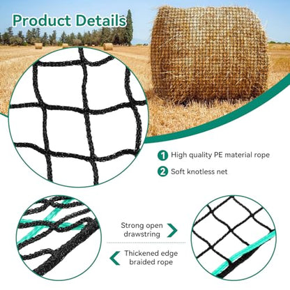 Round Bale Hay Net for Horses,5x5 Feet Knotless Slow Feed Hay Net Feeder for Livestocks,Heavy Gauge Large Hay Net for Horses, Cattle, Sheep in Farms and Pastures