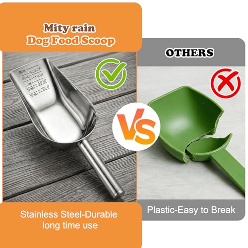 Mity rain Dog Food Scoop Stainless Steel with Long Handle, Precise Dog Food Measuring Cup 1.5, 1 1/4, 1, 3/4, 1/2 Cup, Pet Scoop for Cats, Rabbits, Animals, Metal Spoon for Dog Food Storage (2CUP) - size: 2CUP
