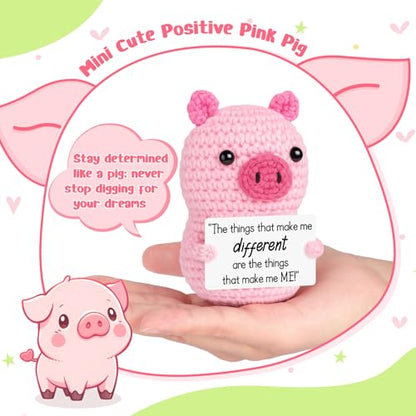 GevGuxLuo Mini Positive Handmade Crochet Pig Inspirational Cheer Up Gifts for Women, Graduation Back to School Birthday Gifts for College Students Teen Teacher Small Cute Decor-Make Me Different - style: Different