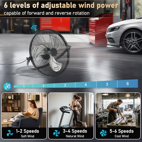 AHAWILL 22.8" Gazebo Patio Outdoor Fan - 360 Rotatable Fixed Angle, Plug-in, 6 Speeds, Timer & Reversible, 2-in-1 Hanging/Standing for Tool Room,Garage. - size: 23inch-no light
