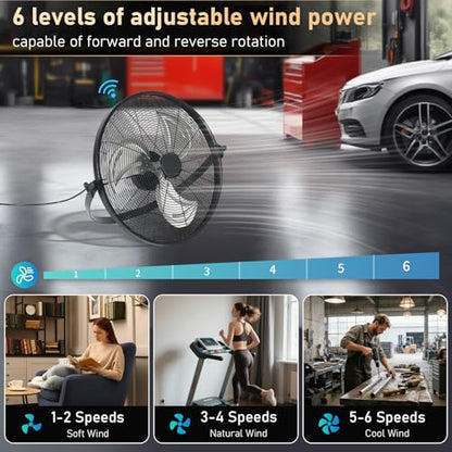 AHAWILL 22.8" Gazebo Patio Outdoor Fan - 360 Rotatable Fixed Angle, Plug-in, 6 Speeds, Timer & Reversible, 2-in-1 Hanging/Standing for Tool Room,Garage. - size: 23inch-no light