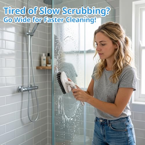 4PCS Shower Brush for Cleaning Set, Floor Scrub Brush with Long Handle and Bathtub Scrubber 2-Pack Tub,Scrubber Comes with Hook and Debris Clip for Effective Shower and Bathtub Cleaning