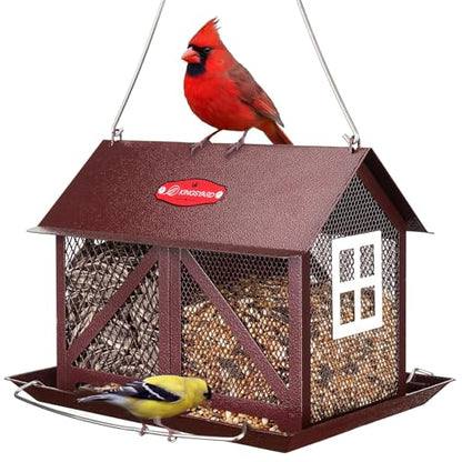Kingsyard Metal Bird Feeder for Outdoors Hanging, 2-in-1 Wild Bird Feeder with Seed Tray & Built-in Perch, 5 lb Large Capacity for Cardinal Chickadee Finch, Bronze - color: Bronze