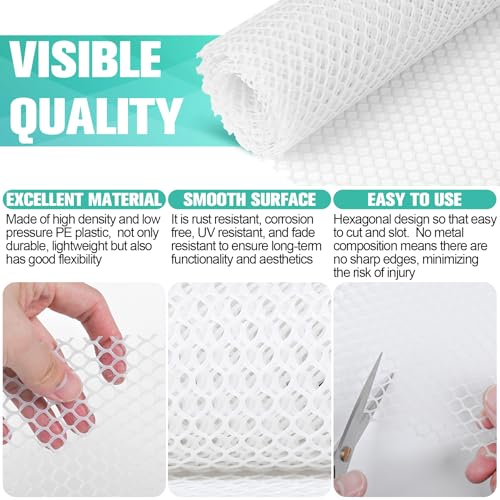 Plastic Mesh Fence Sheet 15.7IN x 10FT - 0.3IN Opening Plastic Chicken Wire Netting Roll Durable for Dogs, Poultry, Puppy, Garden Snake Barrier with 50 Pcs Zip Ties - White - color: White, size: 15.7IN x 10FT + 50Ties