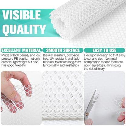 Plastic Mesh Fence Sheet 15.7IN x 10FT - 0.3IN Opening Plastic Chicken Wire Netting Roll Durable for Dogs, Poultry, Puppy, Garden Snake Barrier with 50 Pcs Zip Ties - White - color: White, size: 15.7IN x 10FT + 50Ties