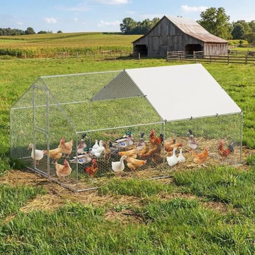 GarveeLife Large Metal Chicken Coop with Waterproof and Anti-UV Cover, Walk-in Poultry Cage, Outdoor Chicken Run for Backyard Farm Use, 9.8x13.1x6.6 FT - size: 118.1"L x 157.5"W x 78.7"H