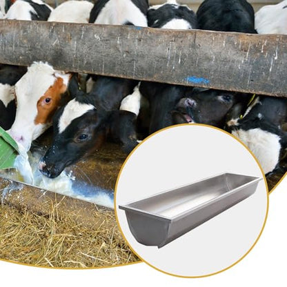 Feed Trough Goat Feeder Stainless Steel Easy to Clean Heavy Duty Livestock Feeder Waterer for Cow Cattle Deer Pigs Sheep
