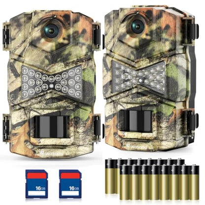 WOSODA 2 Pack Trail Cameras with Night Vision Motion Activated Waterproof,48MP Game Camera,1080P HD Trail Cam with SD Card for Wildlife Monitoring,Outdoor Scouting & Security(Non-WiFi) - color: 2Pack with Cards and Batteries