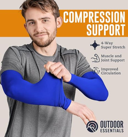 OutdoorEssentials UV Sun Sleeves for Men & Women, Cooling Arm Sleeves UPF 50+ | Golf, Tattoo Cover Up, Sun Protection - color: (3 Pairs): 1 Black, 1 Blue, 1 White
