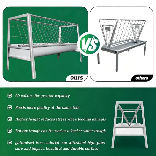99 Gallon Pasture Hay Feeder, 2 in 1 Stainless Steel Goat Hay Feeder with Deeper Feeding Pan for Goat Sheep Horse, Detachable Livestock Feeder Ease of Assembly in Farm Outdoor (silvery stainess steel) - color: silvery stainess steel