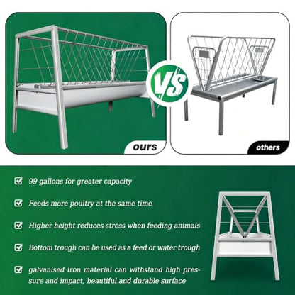 99 Gallon Pasture Hay Feeder, 2 in 1 Stainless Steel Goat Hay Feeder with Deeper Feeding Pan for Goat Sheep Horse, Detachable Livestock Feeder Ease of Assembly in Farm Outdoor (silvery stainess steel) - color: silvery stainess steel