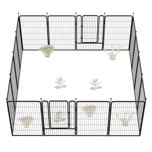 FXW Garden Fence Outdoor for the Yard – 45in(H) x 36.4ft(L) Heavy Duty Metal Animal Barrier for Dog, No Dig Decorative Dog Fence, 16 Panels, Black - color: Black, size: 45"H
