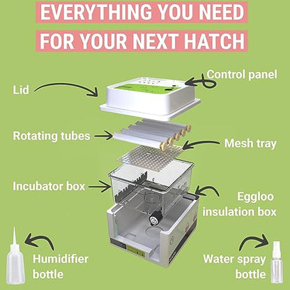 OBI-12 Egg Incubator for Hatching Chickens, Ducks & Other Birds + New 2024 + Automatic Egg Turner + Temperature Control + Humidity Display + Integrated Egg Candler + 5 Year Assurance