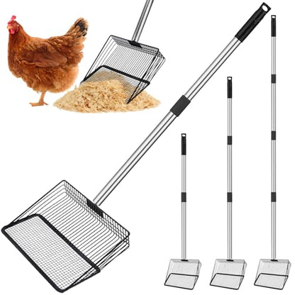 BABORUI 10 Inch Large Chicken Poop Scooper, Adjustable Litter Scooper for Chicken, Detachable Stainless Steel Heavy Duty Poop Shovel, Chicken Coop Cleaning Tools and Accessories