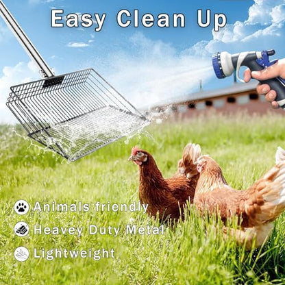 12" Metal Chicken Poop Scooper Rake for Sand with 24 to 68" Handle, Adjustable Chicken Poop Scooper for Poop, Wide 10”Poop Shovel Cleaning Tools, Heavy Duty Sifting Shovel (Black) - color: Black