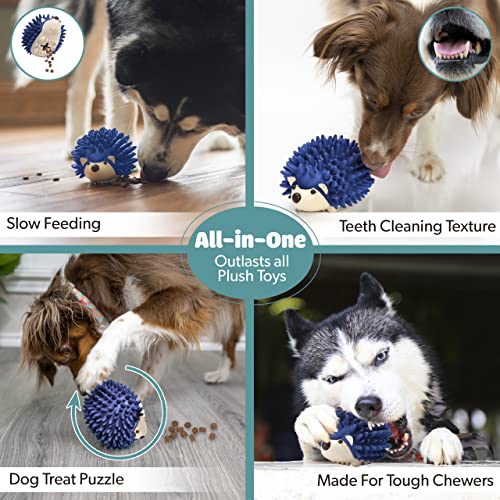 Bella Boo Pets Interactive Dog Toy for Strong Chewers - Freddy The Hedgehog Blue All-in-One Treat Ball + Food Dispensing Slow Feeder Dog IQ Puzzle + Dog Crate Toy for Medium and Large Breed Dogs - color: Blue