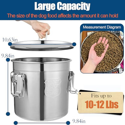 12 Lbs 304 Stainless Steel Dog Food Storage Containers with Airtight Lid and Locking Clamp, Large Metal Pet Food Storage Container Food Bin for Dogs, Cats & Birds Seed, Keep Fresh - size: 12Lbs