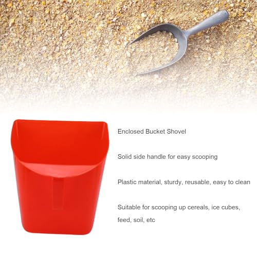 Zunate Large Feed Scoop with Side Handle, Plastic Enclosed Shovel for Sand, Ice, Cereals, Livestock Feed, and Dry Food in Red, 9.3 X 3.7 X 10.4in