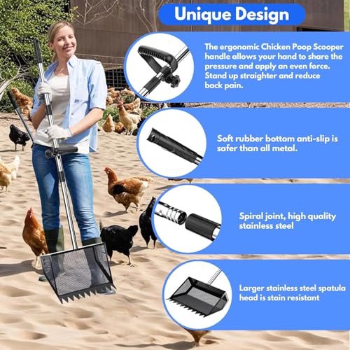 Ergonomic Rubber Grip Manure Scooper for Elderly Users Adjustable 35 65 Inch Stainless Handle for Back Chicken Coops Rakes Scooper with Long Handle - color: A