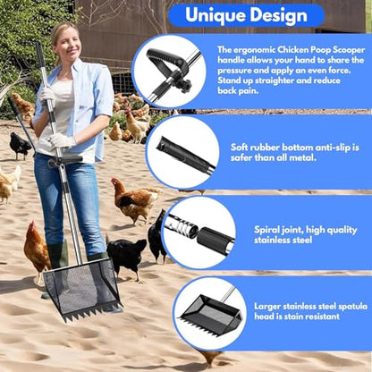 Ergonomic Rubber Grip Manure Scooper for Elderly Users Adjustable 35 65 Inch Stainless Handle for Back Chicken Coops Rakes Scooper with Long Handle - color: A