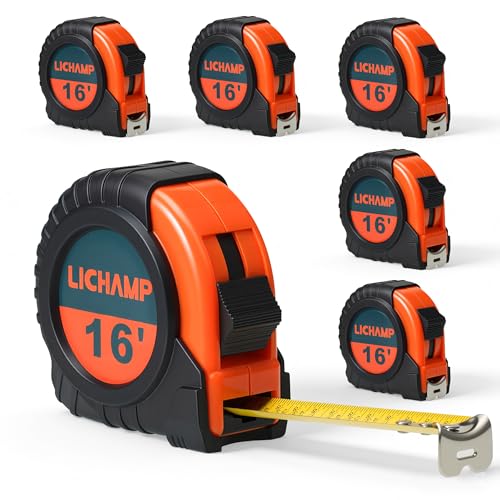 LICHAMP Tape Measure 16 ft, 6 Pack Bulk Easy Read Measuring Tape Retractable with Fractions 1/8, Measurement Tapes 16-Foot by 3/4-Inch