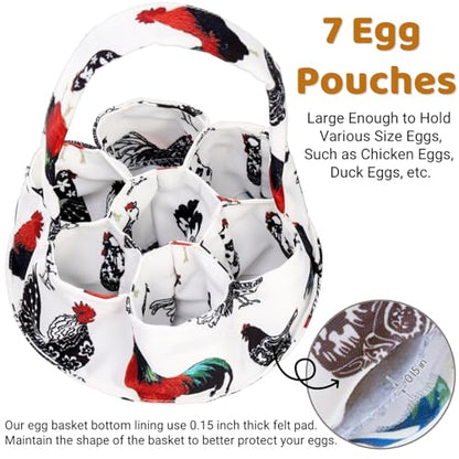 Noamus 2 Pack Eggs Collecting Bags, Mini Canvas Eggs Gathering Basket with 7 Pouches, Easter Egg Collector for Chicken Hen Duck Goose Housewife Garden Transporting Storage(2 Styles)