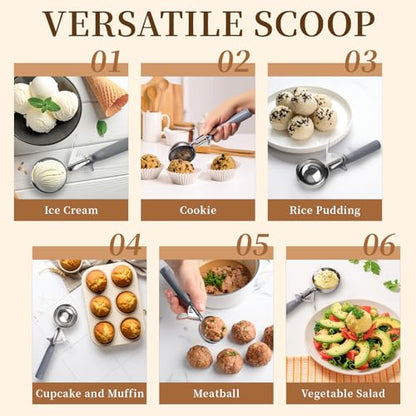 HOMURE H 4 oz Scoop, Large Ice Cream Scoop with Trigger, #8 Disher, Muffin Scoop, Portion Scoop, Cookie Scoop for Baking, Grey Handle, for Making Ice Cream Cookie Muffin Cupcake Mashed Potato - size: #8 (4 oz)