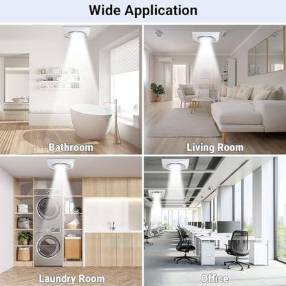 10 Inch Panel Bathroom Exhaust Fan with Light, 77CFM 1.1 Sones Round Quiet Bathroom Fan with 12W 6500K LED Light Combo, 4 Inch Duct Ceiling Mount Exhaust Fan for Home/Bath/Office/Hotel, White - size: round