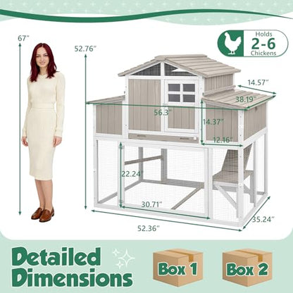 Large Chicken Coop with 4 Nesting Boxes for 4-6 Hens, Wooden Outdoor Hen House with Dual-Side Egg Collection, Pull-Out Tray, 3 Perches, Backyard Expandable Chicken Run - size: 52.4"L x 35.0"W x 53.0"H