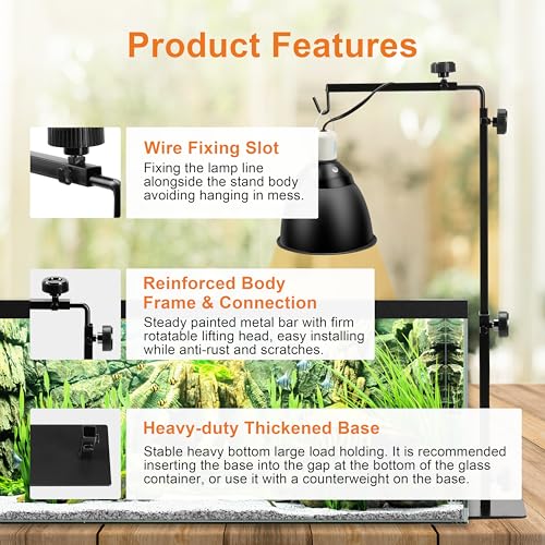 Simple Deluxe Reptile Lamp Stand, Adjustable 15"-36" Floor Light Holder Stand Metal Bracket for Reptile Glass Terrarium Heating Light, L: 36.6 x 14.6 inch, Black - style: Lamp Stand L