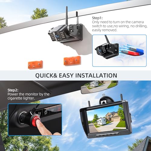 eRapta Dual Magnetic Wireless Backup Cameras - HD1080P 7” DVR Monitor, Stable Signal for RV/Trailer/Truck/Tractor/Camper/Hitch/Travel, 1-Min Install-Free, Clear Night Vision Back Up Camera (ACT702) - size: 7 inch-2 cameras
