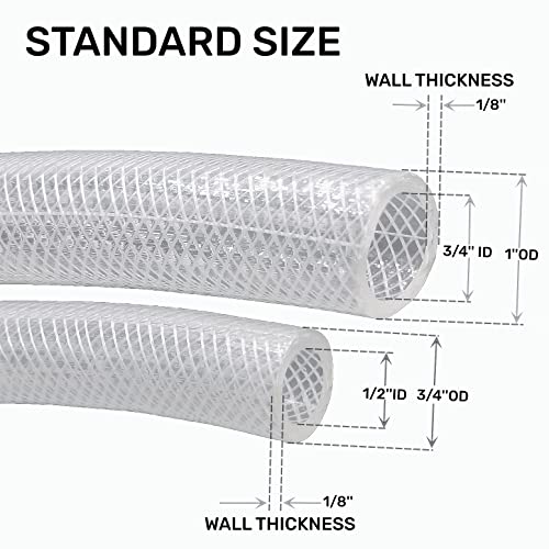 1/2" ID x 3/4" OD - 100 Ft High Pressure Braided Clear PVC Vinyl Tubing Flexible Tube Heavy Duty Reinforced Hose Tubing - size: 100 ft, style: 1/2" ID x 3/4" OD